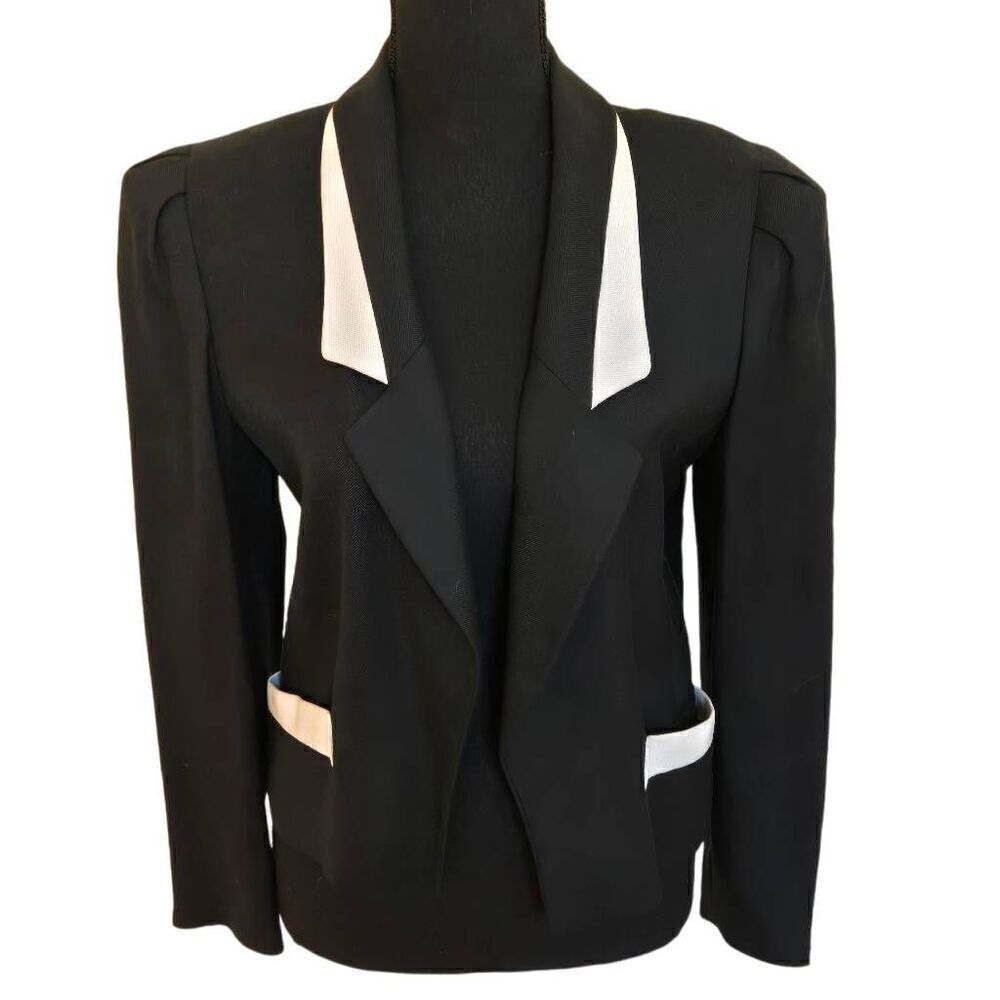 Louis Feraud Womens Designer Notch Lapel Blazer Jacket Black White 6
